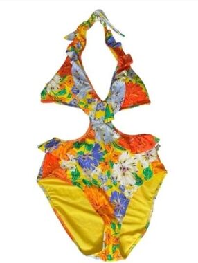 Aerie Halter Floral One‎ Piece Cut Out Swimsuit Women’s Size Medium
